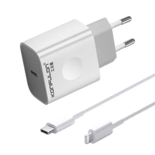 Konfulon C69D brzi kućni punjač 20W + DC13 Lightning KABL (2)