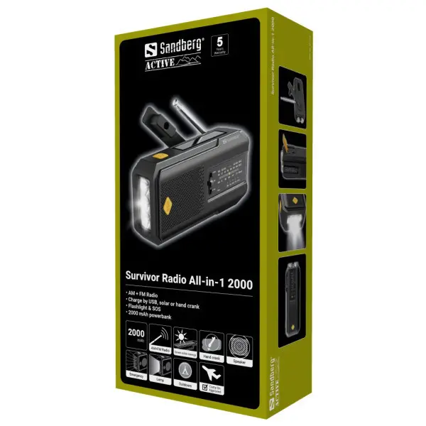 Powerbank Sandberg AIO 421-04 radiozvučniksolarni punjač2000mAh
