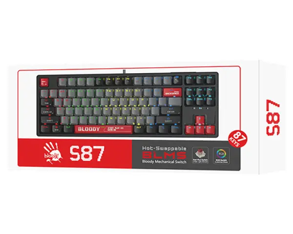 A4 TECH S87 Bloody RGB Mechanical Energy Red switch USB US crna tastatura 