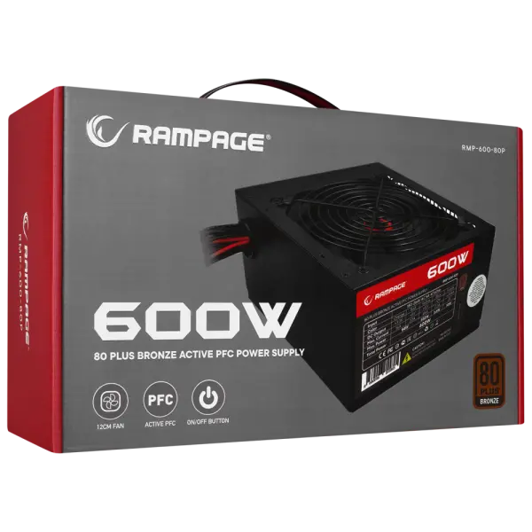 Napajanje 600W Rampage RMP-600-80P, 80Plus Bronze 12cm fan APFC