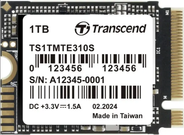 M.2 NVMe 1TB, 2230, PCIe Gen 4x4, 3D TLC, DRAM-less, Read up to 5000 MB/s, Write up to 3500 MB/s, Single-sided ( TS1TMTE310S ) 
