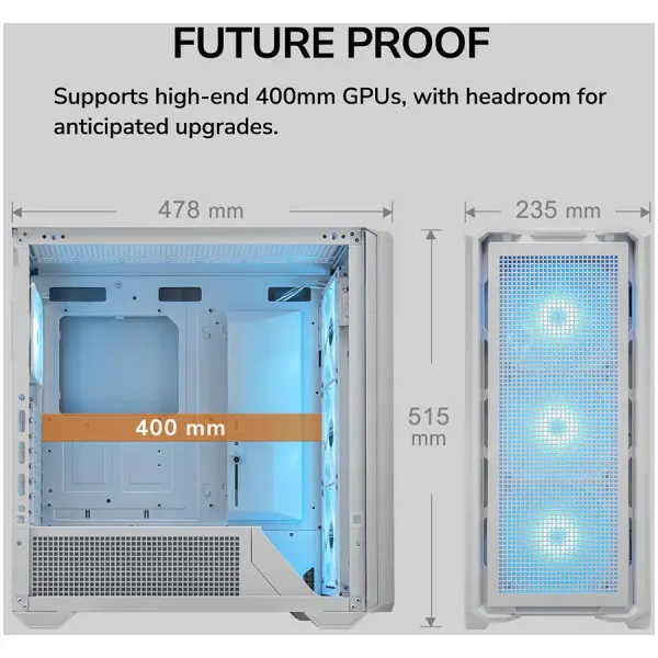 COUGAR | MX600 White | PC Case | Mid Tower  Mesh Front Panel  3 x 140mm + 1 x 120mm Fans  Transparent Left Panel ( CGR-57C9W-RGB ) 