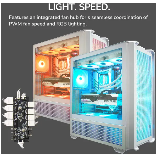 COUGAR | MX600 White | PC Case | Mid Tower  Mesh Front Panel  3 x 140mm + 1 x 120mm Fans  Transparent Left Panel ( CGR-57C9W-RGB ) 