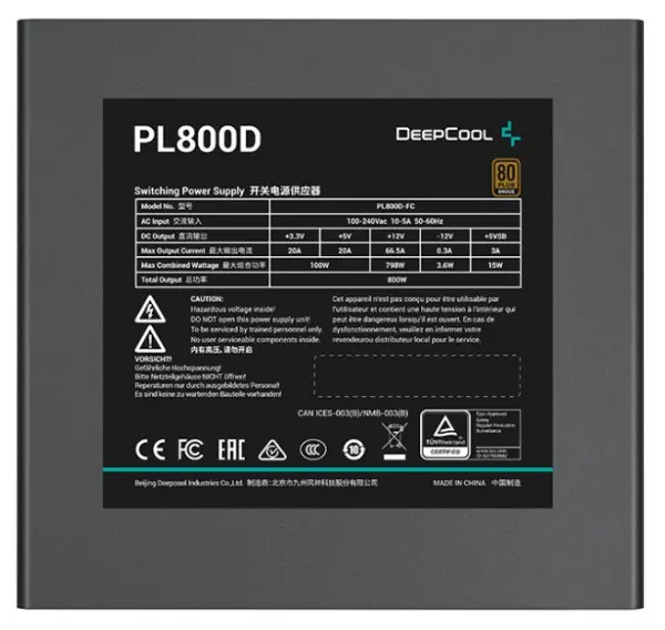 DeepCool PL800D Napajanje 80PLUS 800W BRONZE 1x 20+4pin, 2x 4pin, 2x PCI-E(6+2)x2, 1x EPS 8pin(4+4)