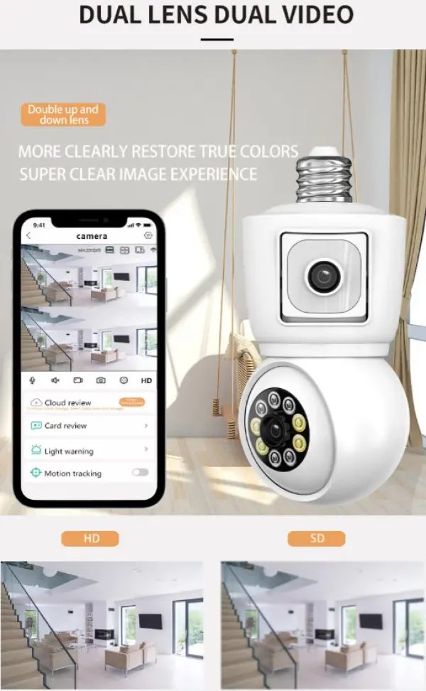 CAM-IP6MP-Q3 GMB kamera 6 mpix microSD iCSee xmeye pro app Two-way voice 2x3,6mm SIJALICNO GRLO E27