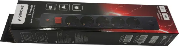 SPG5-B-6(3G1.5)**Gembird produzni kabl sa zastitom 5 uticnica, 5V/3.1A USB-A+C 16A/3500W 1.8m  Black