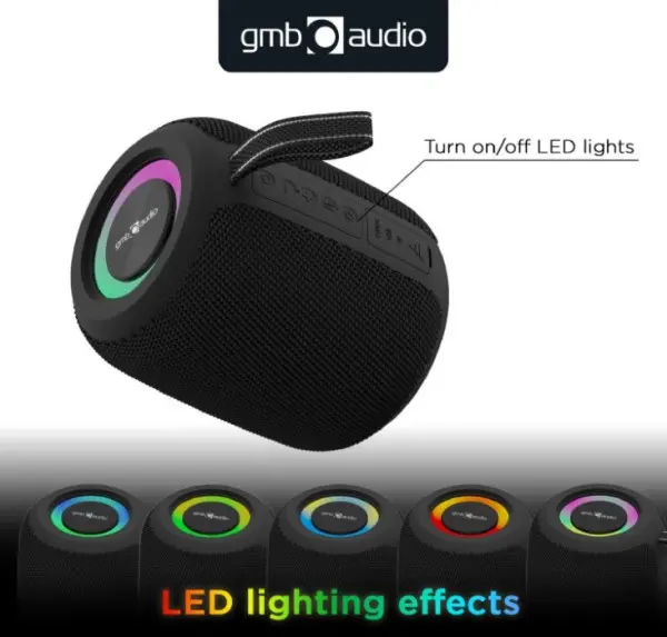 SPK-BT-LED-05-BK Gembird Portable Bluetooth RGB LED TWS speaker, 8W, BT, FM, USB, Handsfree, Black