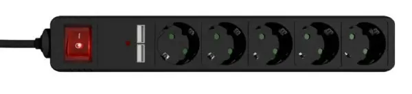SPG5-U2-5-02 Gembird produzni kabl sa zastitom 5 uticnica, 5V/2A USB-A 16A 1.5m Black