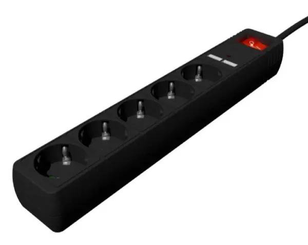 SPG5-U2-5-02 Gembird produzni kabl sa zastitom 5 uticnica, 5V/2A USB-A 16A 1.5m Black