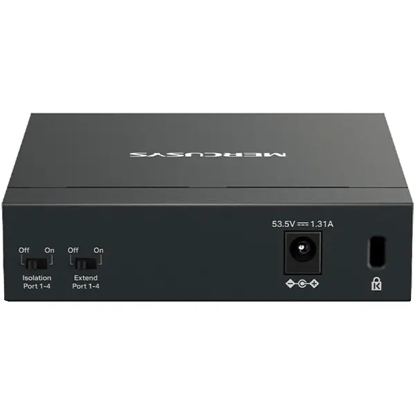Mercusys MS105GP 5-Port Gigabit Desktop Switch with 4-Port PoE+, 4×Gigabit PoE+ Ports, 1×Gigabit Non-PoE Port, 65 W PoE Power, Desktop Stee