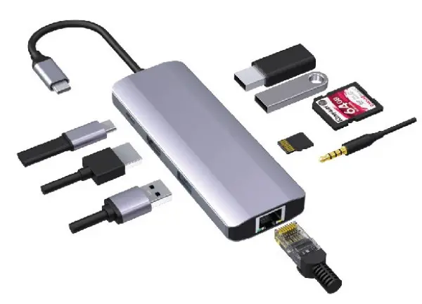 A-CM-COMBO9-06 Gembird USB +USB-C 9-in-1 multi-port RJ45+USB3.0+SD+USB-C+HDMI+USB2.0+3,5mm