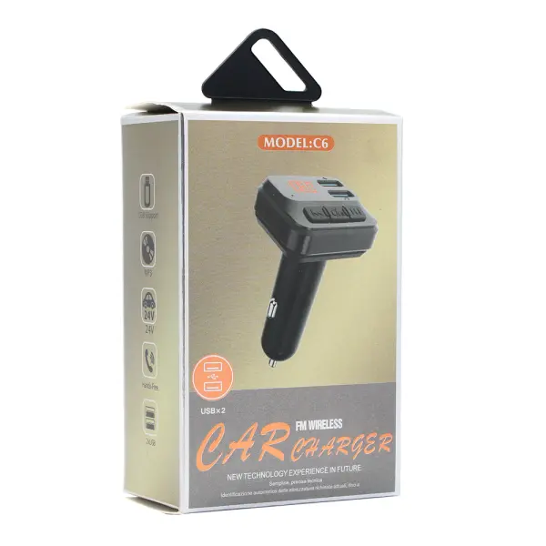 FM transmiter C6 USB Bluetooth 5.0 12-24V handsfree crni