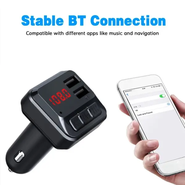 FM transmiter C6 USB Bluetooth 5.0 12-24V handsfree crni