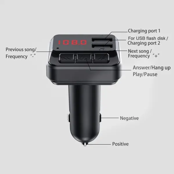 FM transmiter C6 USB Bluetooth 5.0 12-24V handsfree crni