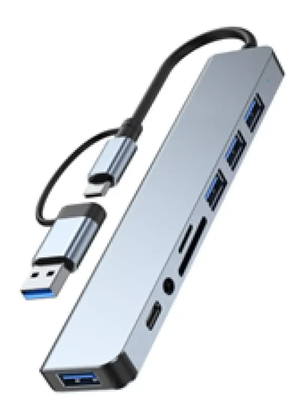 A-CM-COMBO8-06 Gembird USB +USB-C multi-port 8-in-1 USB3.0+USB2.0+SD+3.5mm+Data