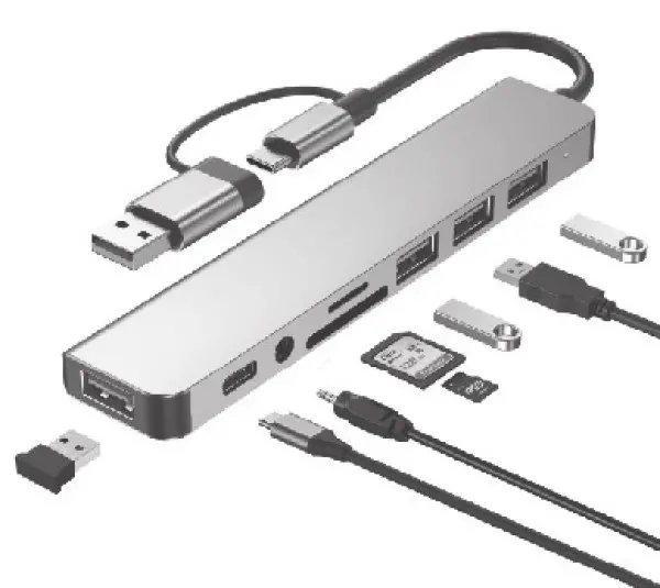 A-CM-COMBO8-06 Gembird USB +USB-C multi-port 8-in-1 USB3.0+USB2.0+SD+3.5mm+Data