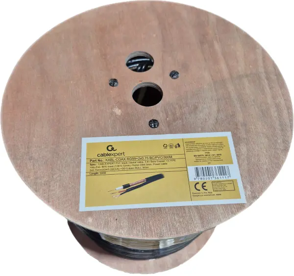 KABL-COAX-RG59+2x0.75 BC/PVC/300M CCTV Bakarni Koaksialni kabl sa napojnim kablom2x0,75mm black 300m