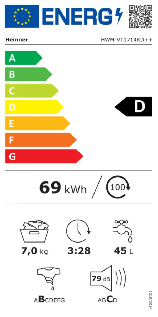 Mašina za pranje veša Heinner HWM-VT1714KD++ 7kg1400o15 programa