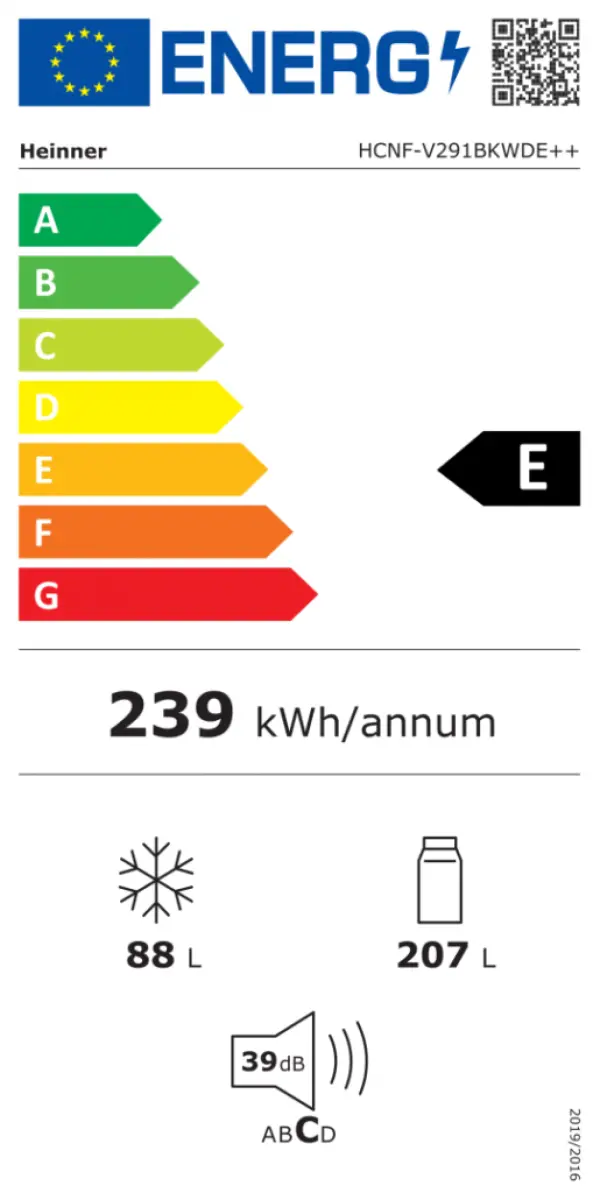 Kombinovani frižider HEINNER HCNF-V291BKWDE++ 294lNoFrost60x186dispenzerCrni
