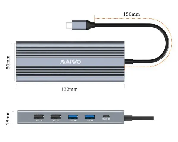 MAIWO USB Tip-C 12 u 1 Docking USB3.0+SDTF+RJ45+HDMI*2+VGA+Audio+US B-C PD+USB-C data, KH12RHV 