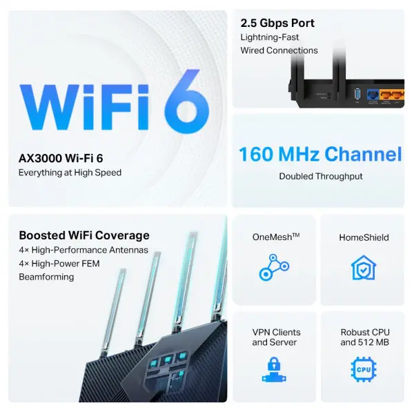 LAN Router TP-Link Archer AX55Pro AX3000WiFi64 2.5G LAN