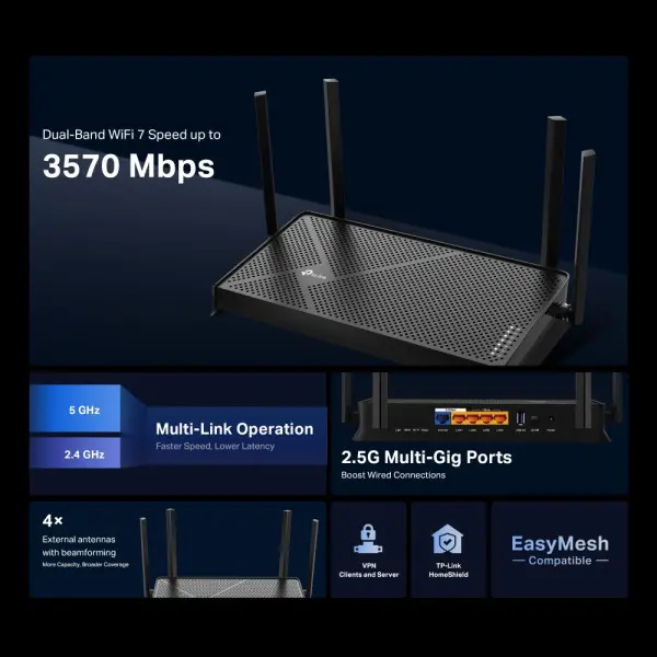 LAN Router TP-LINK Archer BE230 BE3600 WiFi72.5Gb WAN4GLAN
