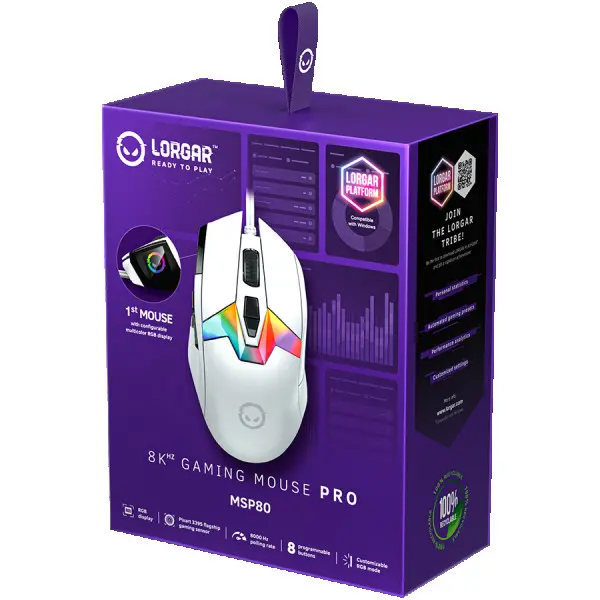 LORGAR MSP80, 8000 Hz Gaming Mouse Pro, White ( LRG-MSP80-WH ) 