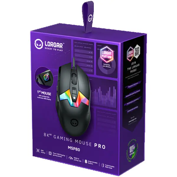 LORGAR MSP80, 8000 Hz Gaming Mouse Pro, Black ( LRG-MSP80-BK ) 
