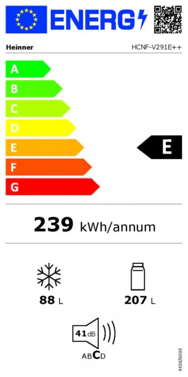 Kombinovani frižider HEINNER HCNF-V291E++ 294lNoFrost60x186Beli