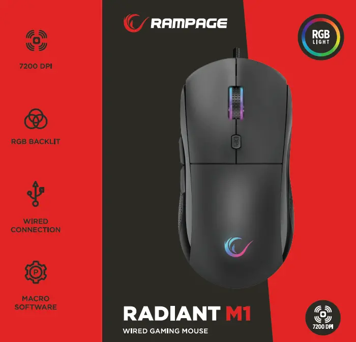 Miš USB Rampage RADIANT M1 RGB crni