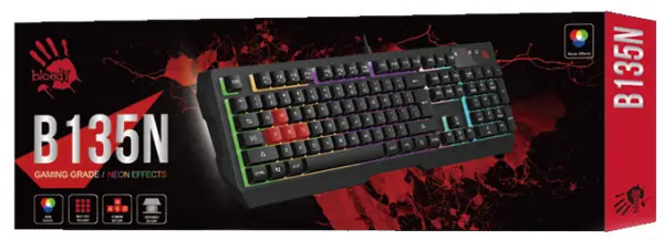 A4-B135N A4Tech Bloody Gejmerska svetleca tastatura(NEON LED), black, USB, US layout