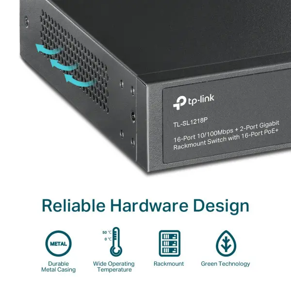 LAN Switch TP-LINK TL-SL1218P 16x10100 PoE2x1Gb PoE1xSFP150W
