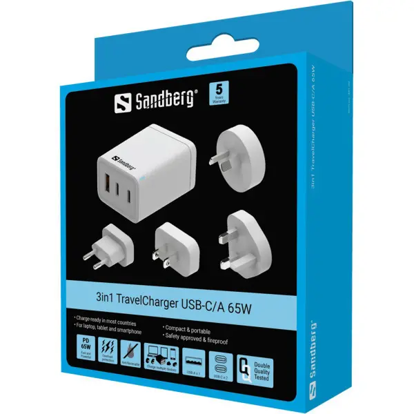 Sandberg 3in1 TravelCharger USB-CA 65W 441-59