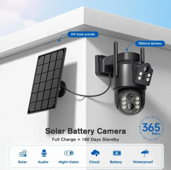 CAM-IP4MP-TQ7 GMB kamera 4MP(2mp+2mp) H.265 EU Solar Camera, 2 Inch, ICSEE App, 2.8mm, IP66