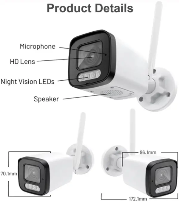 CAM-IP5MP-B6 GMB kamera 5MP, H.265 WiFi Camera, Metal, ICSEE App, 2pcs IR LED+2pcs White LED, 2.8mm