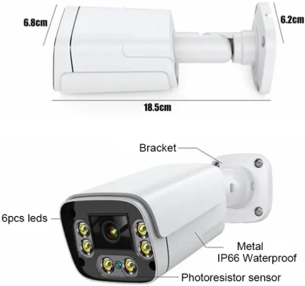 CAM-IP4MP-HAQ60D GMB kamera Xmeye app, 4MP, 2.8mm, POE, Mic, Dual-LED (IR+warm), IP66, POE, RJ45