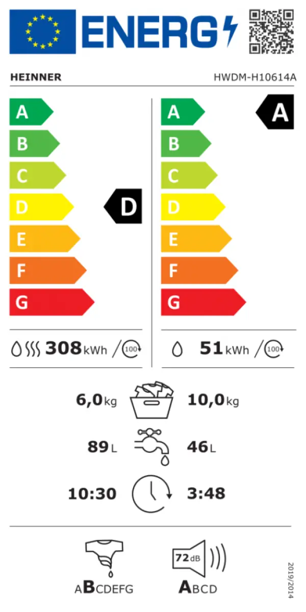 Mašina za pranje i sušenje veša HEINNER HWDM-H10614A 10kg6kg1400o
