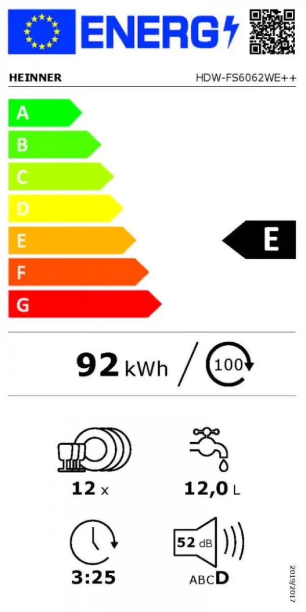 Mašina za pranje sudova HEINNER HDW-FS6062WE++ 12kompleta6prog60cmbela