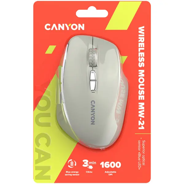 CANYON MW-21, 2.4 GHz Wireless mouse ,with 7 buttons, DPI 80012001600, Battery: AAA*2pcs,Cosmic Latte,72*117*41mm, 0.075kg ( CNS-CMSW21CL )