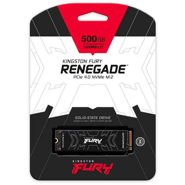 M.2 NVMe 500GB SSD, FURY Renegade, PCIe Gen 4x4, 3D TLC NAND, Read up to 7,300 MB/s, Write up to 3,900 MB/s (single sided), 2280, Includes 