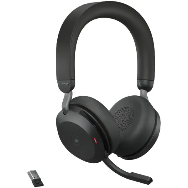 JABRA EVOLVE2 75, Link380a MS Stereo Black, EVOLVE2 75 headset Black MS, Link 380 BT adapter USB-A MS,1.2m USB-C to USB-A cable, carry pouc
