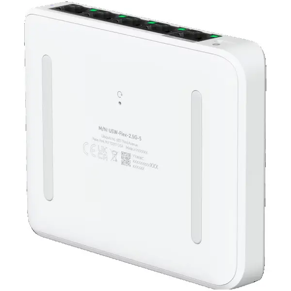 Ubiquiti 5-port 2.5G switch that can be powered with PoE or a USB-C adapter; 4x 2.5 GbE ports, 2.5 GbE PoE input port for power ( USW-FLEX-