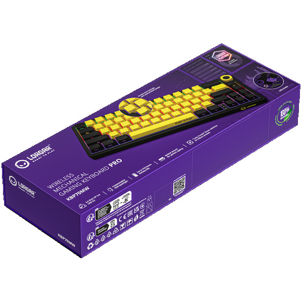 Wireless mechanical gaming keyboard Pro, 2.4 GHz, BT, RGB Backlight, 16 modes, 66 keys, 50M presses, linear Lorgar Toxic Purple switches, m
