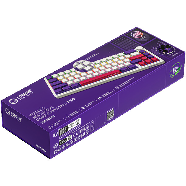 Wireless mechanical gaming keyboard Pro, 2.4 GHz, BT, RGB Backlight, 16 modes, 66 keys, 50M presses, linear Lorgar Toxic Purple switches, m (2)