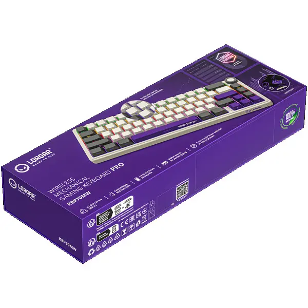 Wireless mechanical gaming keyboard Pro, 2.4 GHz, BT, RGB Backlight, 16 modes, 66 keys, 50M presses, linear Lorgar Toxic Purple switches, m (3)