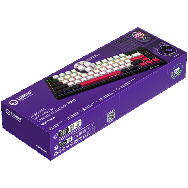 Wireless mechanical gaming keyboard Pro, 2.4 GHz, BT, RGB Backlight, 16 modes, 66 keys, 50M presses, linear Lorgar Toxic Purple switches, m (4)