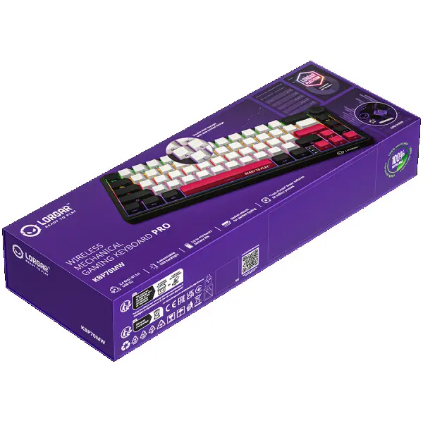Wireless mechanical gaming keyboard Pro, 2.4 GHz, BT, RGB Backlight, 16 modes, 66 keys, 50M presses, linear Lorgar Toxic Purple switches, m (4)
