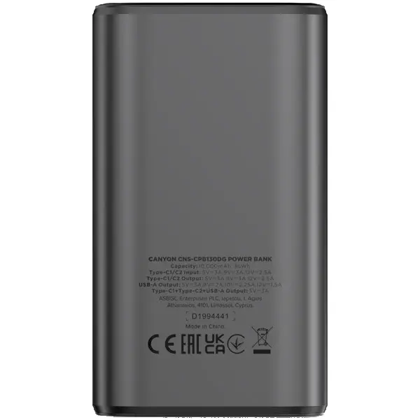 CANYON power bank OnPower 130 TFT 10000 mAh PD30W Dark Grey ( CNS-CPB130DG ) 