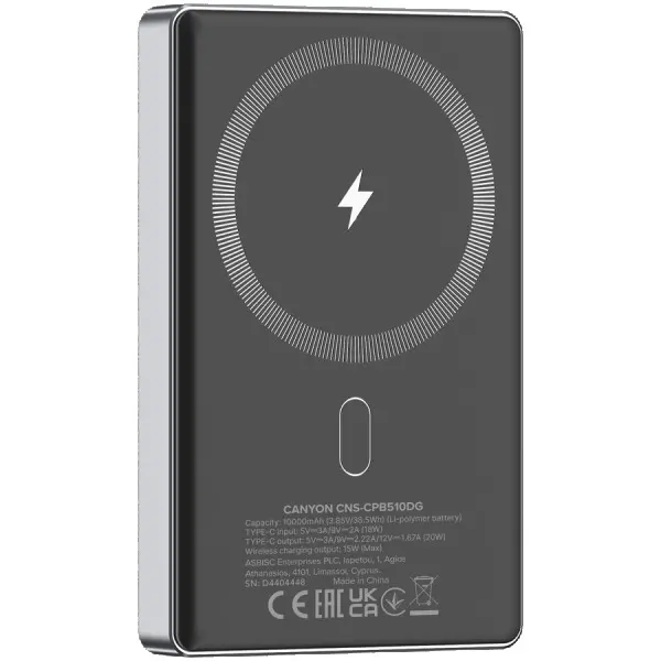 CANYON power bank OnPower 510 slim Magnetic 10000 mAh PD20W Dark Grey ( CNS-CPB510DG ) 