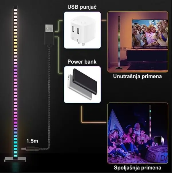 Podna lampa M69-B RGB+IC crna 10W LED sa daljinskim 20 tastera i adapterom 5V 2A